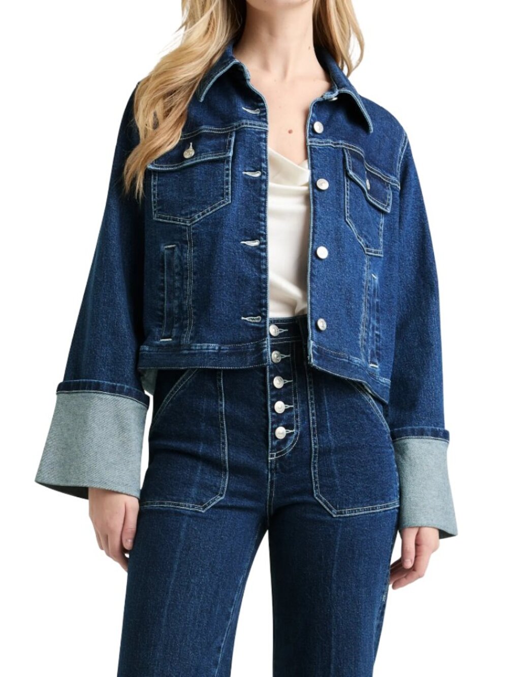 Cinq à Sept Isaline Wide Cuff Crop Denim Jacket